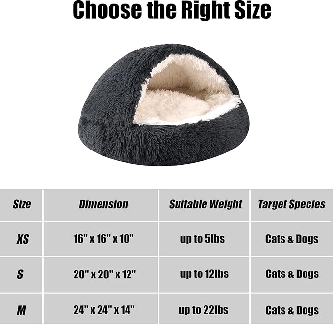 HYQ Dog Bed for Small Dogs, Cozy Cat Cave Bed, Cat Beds for Indoor Cats Washable, Non-Slip Cat Beds, Calming Dog Bed with Hooded Cover, Dog Bed with Cover for Small Medium Pets(Dark Grey, 24×24 Inch)