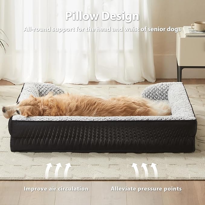 Orthopedic Dog Bed for Extra Large Dogs, Egg Crate Foam Bed for Extra Large Dogs, Equipped with Removable Waterproof Pillow Cover and Anti-Slip Bottom, Pet Bed