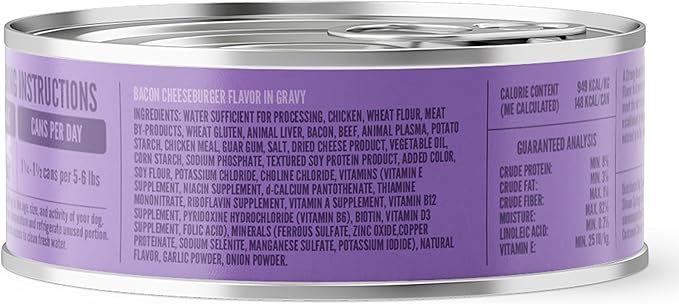 A Strong Heart Wet Dog Food, Bacon Cheeseburger Flavor in Gravy - 5.5 oz Cans (Pack of 24), Made in The USA with Real Beef