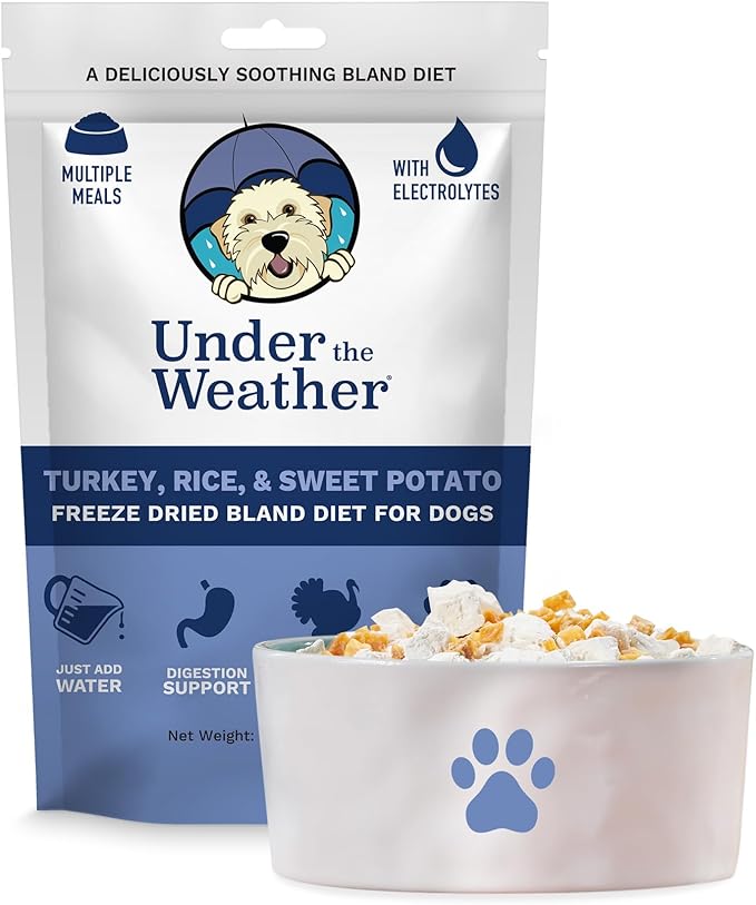 Under the Weather Bland Diet for Dogs | Easy to Digest for Sick Dogs |Always Be Ready| Contains Electrolytes - All Natural Freeze Dried 100% Human Grade Meats| 1 Pack- Rice Turkey & Sweet Potato - 6oz