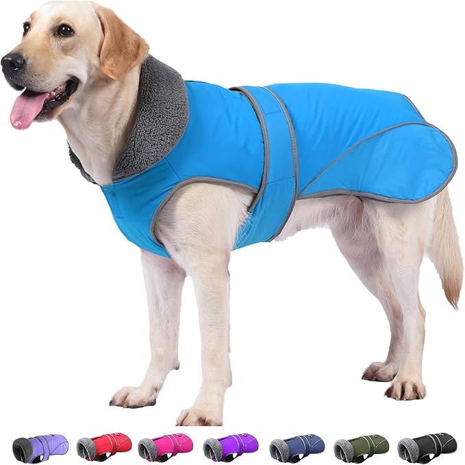 Dogcheer Dog Coat, Christmas Dog Jacket Waterproof Puppy Winter Coat for Cold Weather, Reflective Adjustable Pet Snow Jacket Warm Turtleneck Fleece Sweater for Small Medium Large Dogs - Sky Blue, S