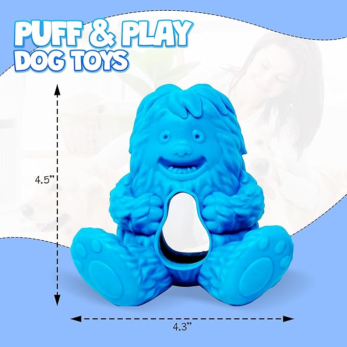 Yeti Puff and Play Dog Toy, Dog Chew Holder, Fun Stimulating Chew Toy for Teething, Behavior Training for Light to Moderate Chewers (Blue - Yeti)