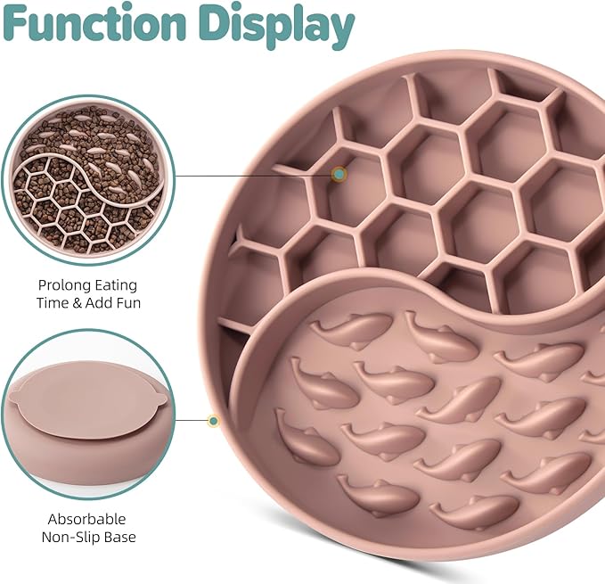 Slow Feeder Dog Bowls, Silicone Pet Food Bowls with Suction Cups, Non-Slip Dog Feeding Slow Down Pet Eating Speed for Fast Eaters, Anxiety Relief & Fun Added (Pink)