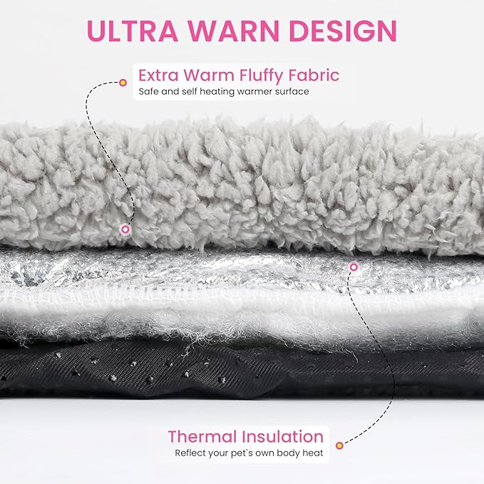 Self Warming Cat Bed, Heated Cat Bed, Noiseless Cat Heating Bed Pad, Self Heating Cat Dog Mat, Extra Warm Thermal Pet Pad for Indoor Outdoor Pets with Removable Cover Non-Slip Bottom Washable (Small)