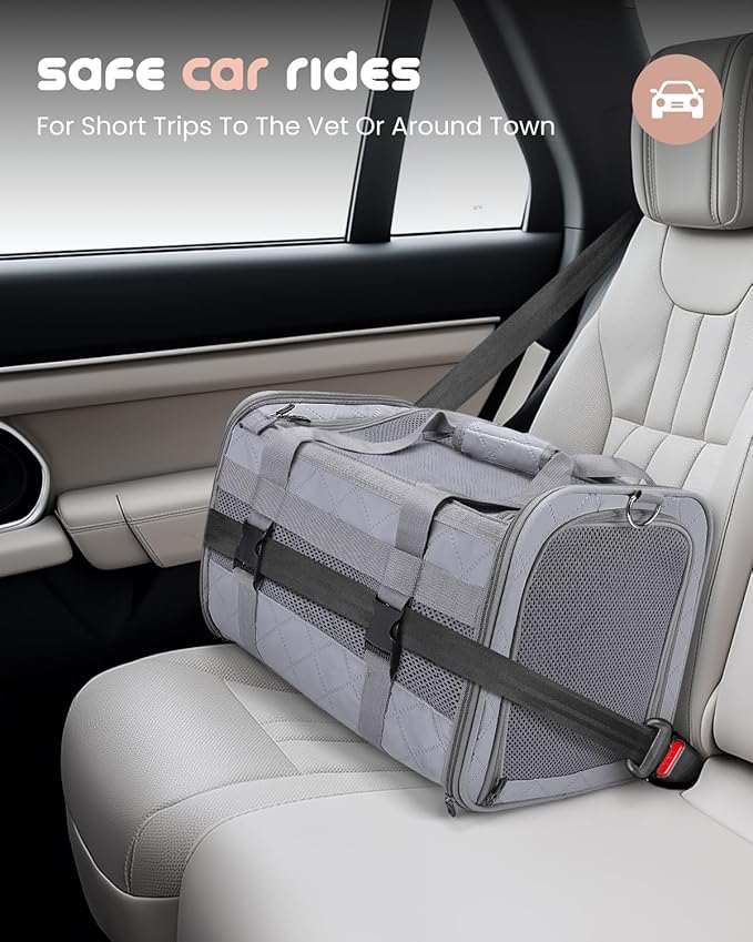 MIDOG Cat Carrier Soft for Small to Medium-Sized Cats,Up to 15 Lbs, TSA Airline Approved Soft Sided Pet Carrier,Collapsible Travel Cat Carry Bag(Grey)