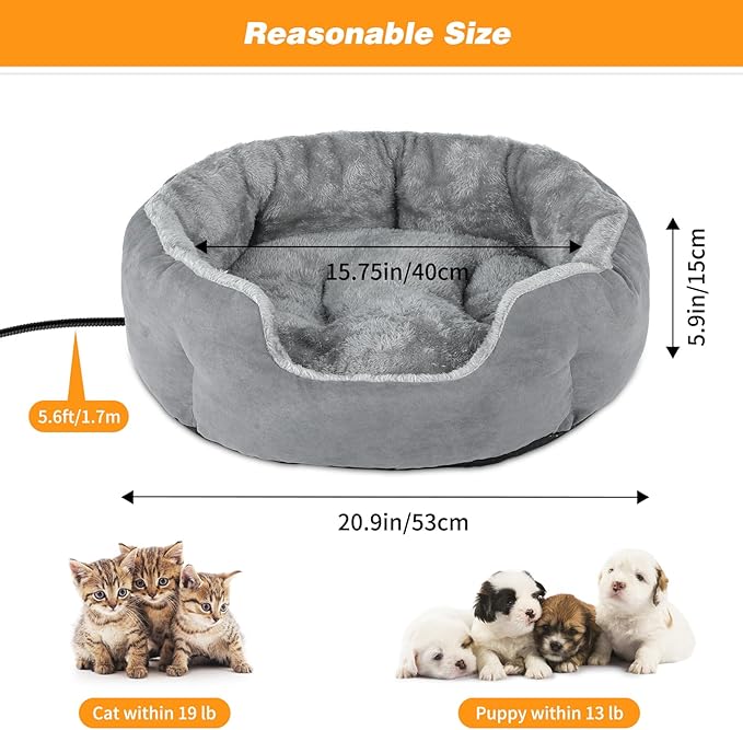 FHTONGE Heated Cat Bed Indoor with Timer and Temp Adjustment, Washable Self Warming Cat Bed Donut with Overheat Protection for Winter, Snuggle Round Cat Bed Cuddler with Electric Heating Pad