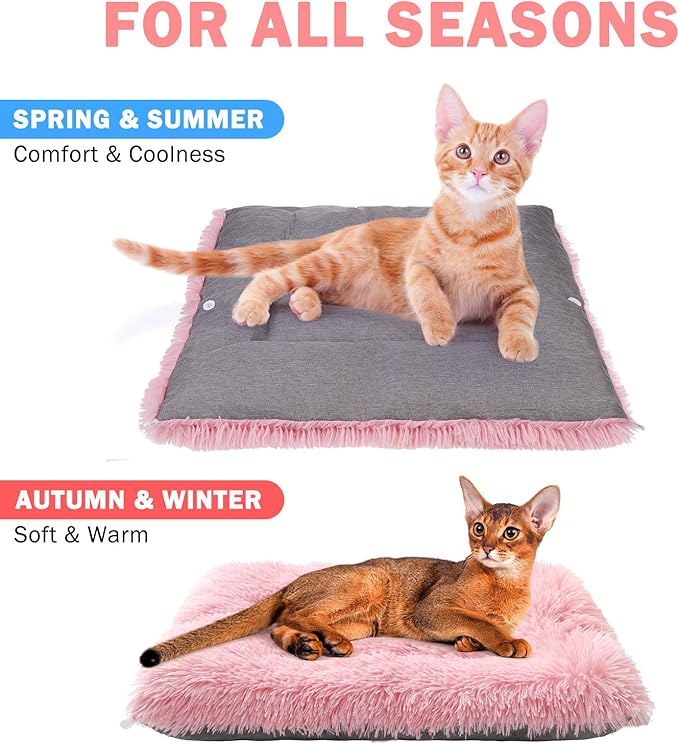 SCENEREAL Self Warming Cat Bed, Heated Cat Bed Mat for Cats Small Dogs, 2 in 1 Soft Plush, Washable Pet Pad for Indoor Outdoor Kitten Puppy, Pink 28" x 24"