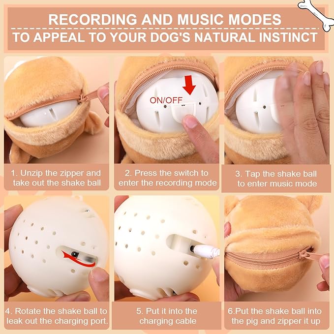 BABORUI Interactive Dog Toys Hamster, Jumping Squeaky Dog Toys with Recording and Music Modes, Rechargeable Moving Dog Chew Toys for Small/Medium/Large Dogs to Keep Them Busy