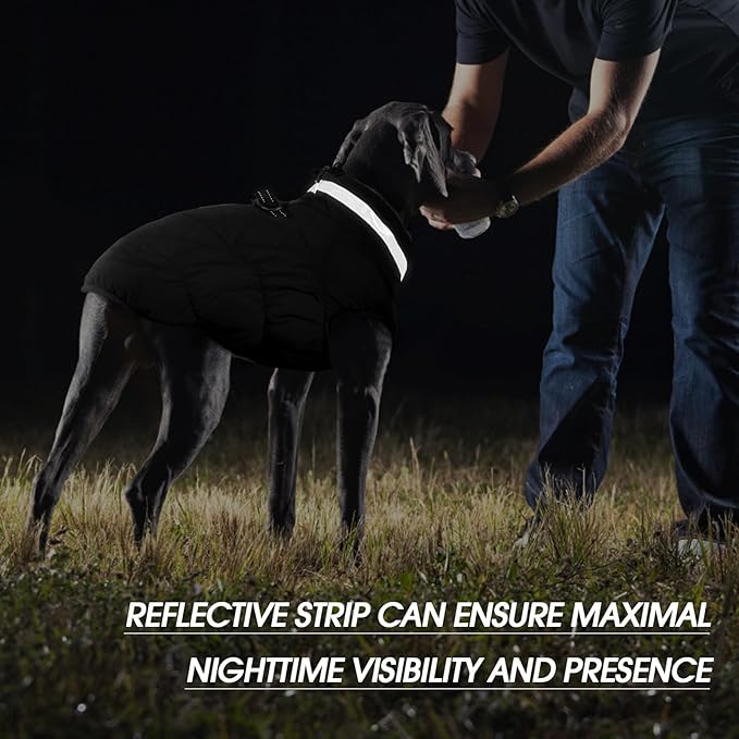 FUAMEY Dog Coat for Small Dogs,Waterproof Dog Winter Jacket with Harness Built in Puppy Cold Weather Coats Reflective Pet Vest with Zipper Warm Fleece Dogs Snowsuit Windproof Solid Black XS