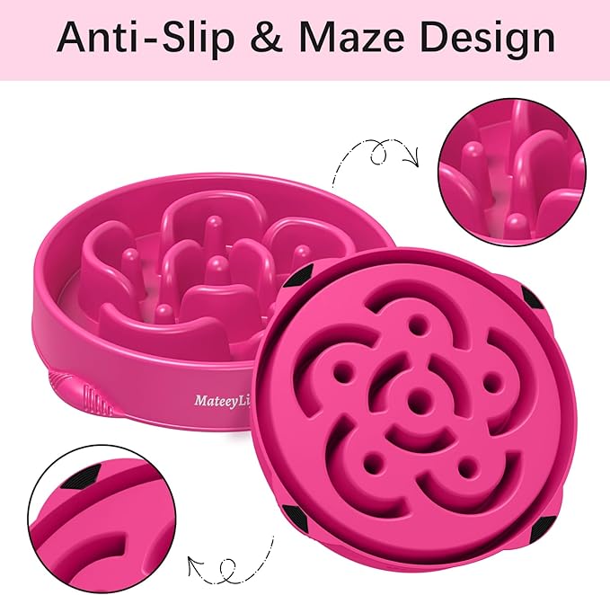 MateeyLife Large Slow Feeder Dog Bowls, Anti-Choking Puzzle Dog Food Bowls, Anti-Slip Interactive Feeding Slow Down Eating, Bloat Stop Maze Dishes for Large Breeds 4 Cups Purple