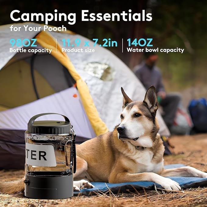 98oz Dog Water Bottle Bowl Dispenser, Large Dog Travel Water Bottle with Pull-Out Drinking Bowl, Portable Beach Camping Essentials Accessories, Bpa Free