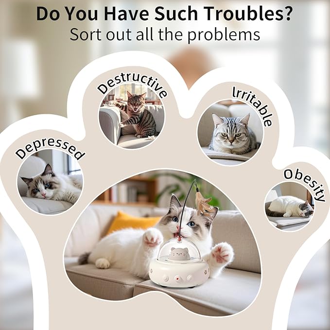 Laser Cat Toys for Indoor Cats, 2 in1 Interactive Cat Toys Laser and Feather Cat Wand Rechargeable Automatic Cat Laser Toy, for Bored Indoor Adult Cats/Kittens