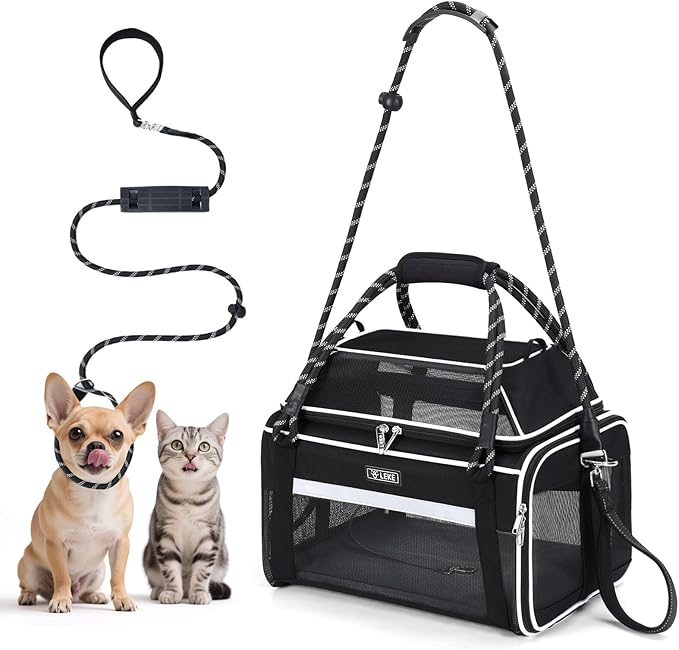 Lekereise Top Expandable Pet Carrier TSA Airline Approved Soft Sided Underseat Up to 15lbs Travel Carriers for Small Cats and Dogs with Convertable Dog Leash and Anti-Scratch Mesh