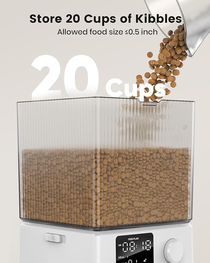 oneisall Automatic Cat Feeder for 2 Cats, 20 Cups/5L Automatic Cat Food Dispenser for Small Pets Indoor, Timed Cat Feeder for Dry Food(White)