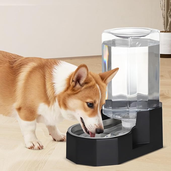 Sfozstra Dog Water Bowl Dispenser: 7L Large Black Gravity Stainless Steel Bowl - Without Filter - Pet Feeder for Pets Indoor/Outdoor Use by Owners