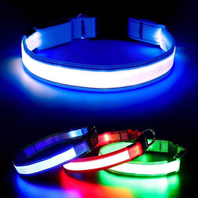 Visinite Light Up Dog Collars for Small Medium Large Dogs, Fully Adjustable LED Dog Collar USB Rechargeable, 3 Glowing Modes Pet Dog Collar, Lighted Dog Collars for Night Walking Safety