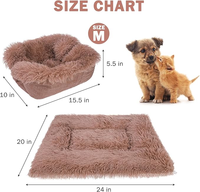 SCENEREAL Self Warming Cat Bed, Heated Cat Bed Mat for Cats Small Dogs, 2 in 1 Soft Plush, Washable Pet Pad for Indoor Outdoor Kitten Puppy, Brown 24" x 20"