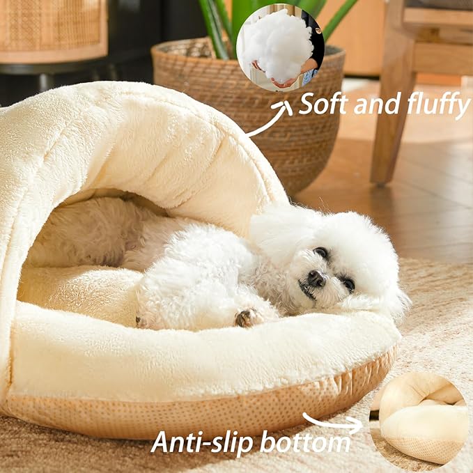 Bed for Dog and Cat, Pet Bed, Ultra Soft Cute Plush Slipper Cat Cave Bed, Anti Slip Warm Pet House Nest, Self-Warming, Ideal for Indoor Use - Fits up to 25lbs (30"X22", L, Light Brown)