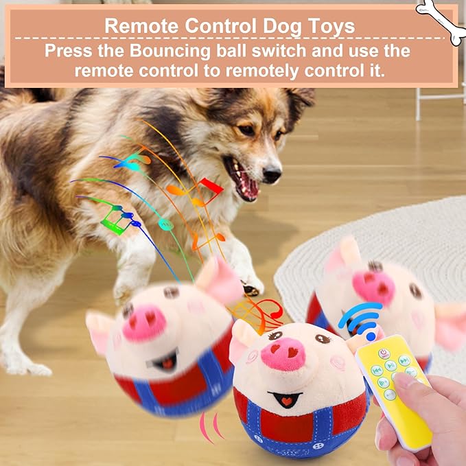 BABORUI Remote Control Interactive Dog Toys Pig, Jumping Squeaky Dog Toys with Recording and Music Modes, Rechargeable Moving Dog Chew Toys for Small/Medium/Large Dogs to Keep Them Busy(Red Pig)