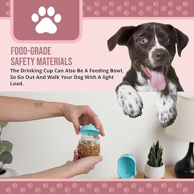 Leak Proof Portable Dog Water Bottle with Bowl – Travel Pet Water Dispenser for Walking & Hiking – Food Grade Plastic – Choose from 3 Colors (Pink, 500 ml)