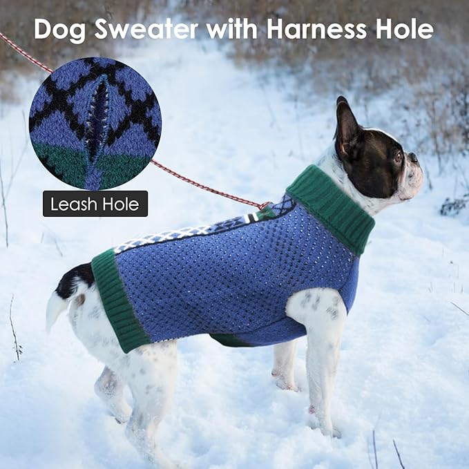 Dog Sweaters for Large Dogs, Warm Turtleneck Sweater with Leash Hole, Thermal Winter Knitwear for Cold Weather Walk Sleep, 2XL Dog Christmas Sweater for Pitbull Clothes, Green XXL