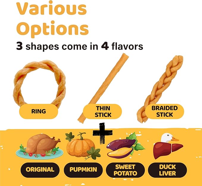 iPaw Turkey Dog Treats, All Natural Human Grade Dog Treat, Suitable for Training chew, US Sourced Raw Material, Hypoallergenic, Rawhide Alternative, Braided Stick (Duck Liver)