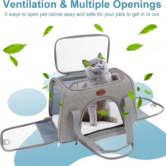 Cat Carrier Dog Carrier Pet Carriers for Medium Small Cats Dogs Puppies up to 15 Lbs,TSA Airline Approved Small Dog Cat Carriers Soft Sided,Collapsible Travel Puppy Carrier (Grey, Medium)