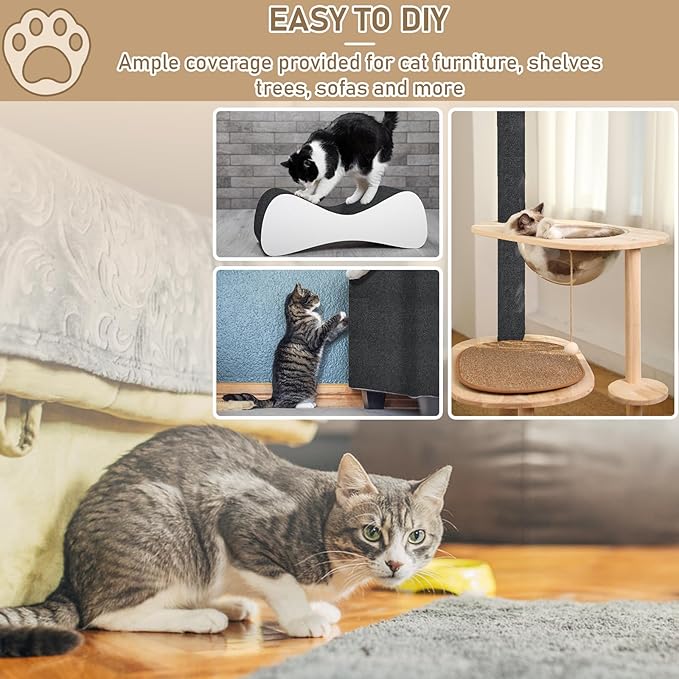 Cat Scratching Climbing Carpet Mat, Self-Adhesive Trimmable Anti Cat Scratcher Couch Furniture Protector from Cat Claws, Cat Post Covered Pad Replacement for DIY Cat Tree (Dark Gray, 15.8" x 40")