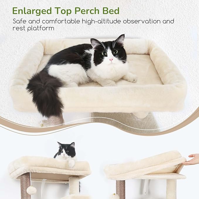 Globlazer Heavy Duty Cat Tree Tower, 70inch Sturdy Cat Tree for Indoor Cats Sturdy Large Cat Tower with Scratching Post and Scratching Board, Hammock, Cat Condo for Adult Cats Kittens, F70 Pro, Beige