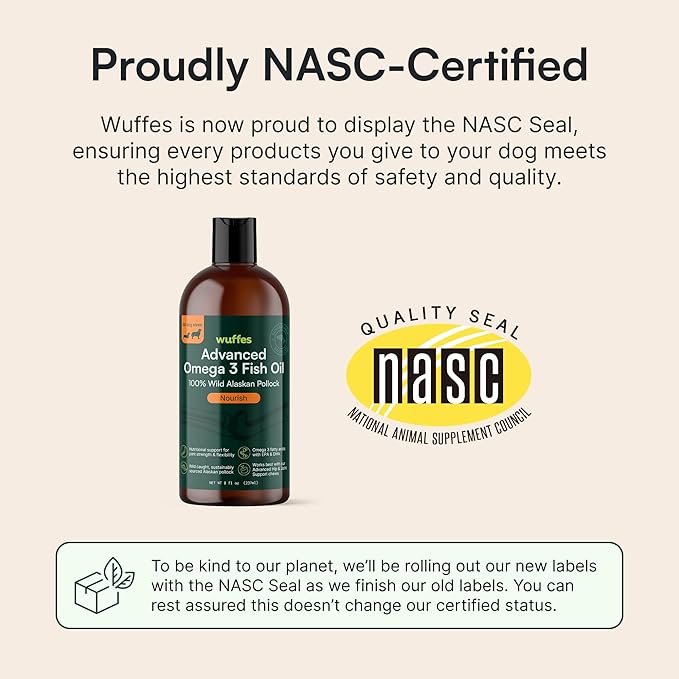 Wuffes Advanced Omega 3 Fish Oil for Dogs, Natural EPA & DHA Fatty Acids, Supports Healthy Skin and Coat, Joint Nutrition, Digestion & Immune System - 100% Pure Wild Alaskan Fish Oil, 16 Oz