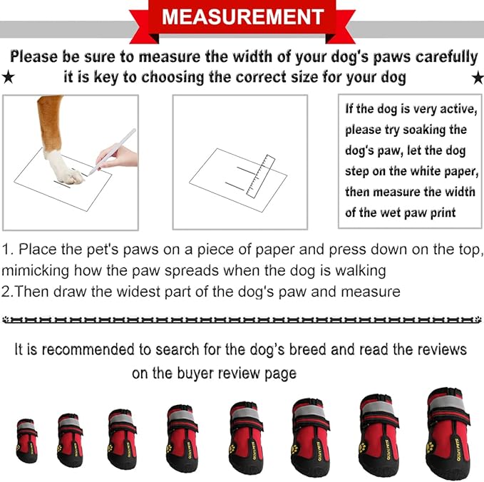 QUMY Dog Shoes for Large Dogs, Medium Dog Boots & Paw Protectors for Winter Snowy Day, Summer Hot Pavement, Waterproof in Rainy Weather, Outdoor Walking, Indoor Hardfloors Anti Slip Sole Red Size 6