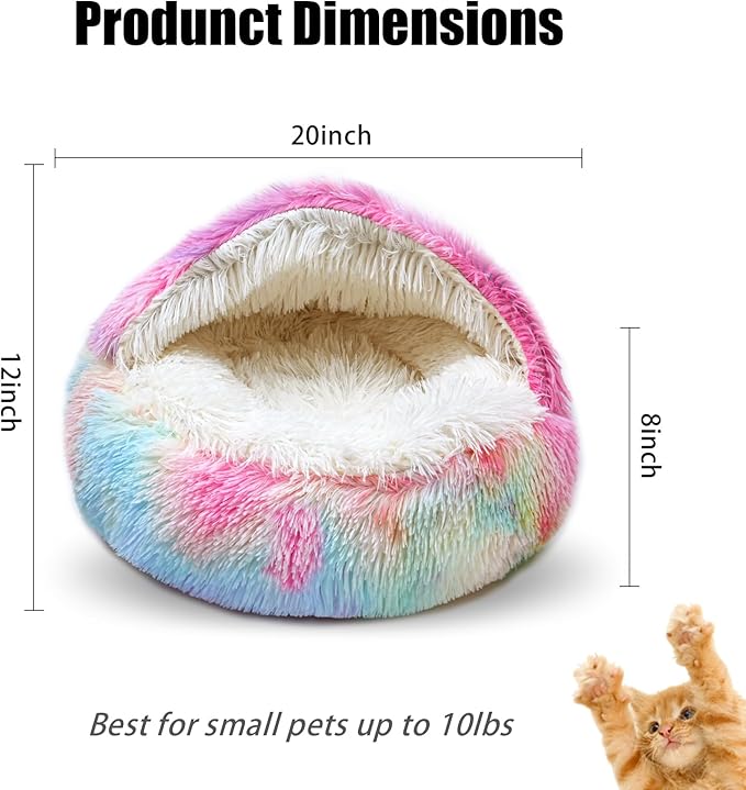 Calming Dog Beds & Cat Cave Bed with Hooded Cover,Washable Round Beds for Small Medium Pets,Anti-Slip Faux Fur Fluffy Coved Bed,Comfortable Warming Pet Bed(20 * 20inch,Dazzle)