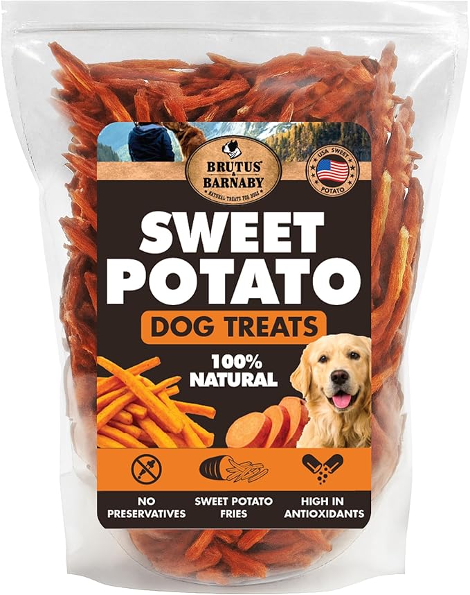 BRUTUS & BARNABY Sweet Potato Dog Treats- No Additive Dehydrated Sweet Potato Fries, Grain Free, Gluten Free and No Preservatives Added (14 oz)