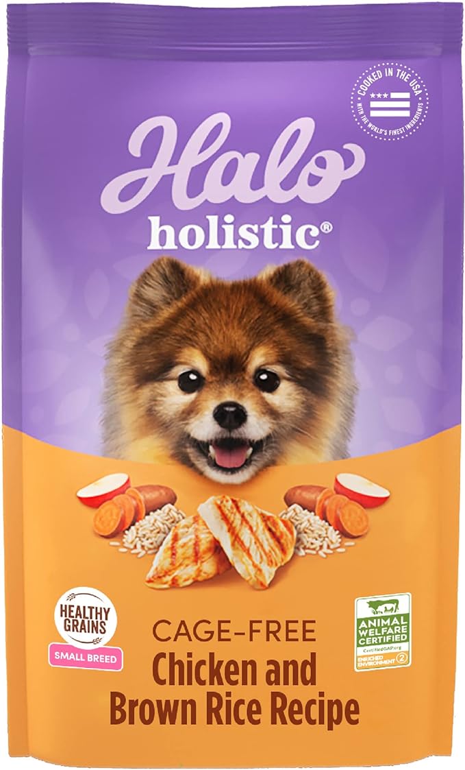 Halo Holistic Small Breed Dog Food, Cage Free Chicken & Brown Rice Recipe, Healthy Grains Dry Dog Food, Complete Digestive Health, 10 lb Bag