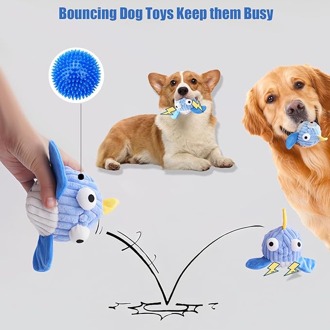 Squeak Dog Toys for Aggressive Chewers, No Stuffing Squeak Dog Chew Toys for Aggressive Chewers, Interactive Dog Toy Ball with Crinkle Paper for Medium Dogs, Large & Small Breeds (D-Crab+Whale)