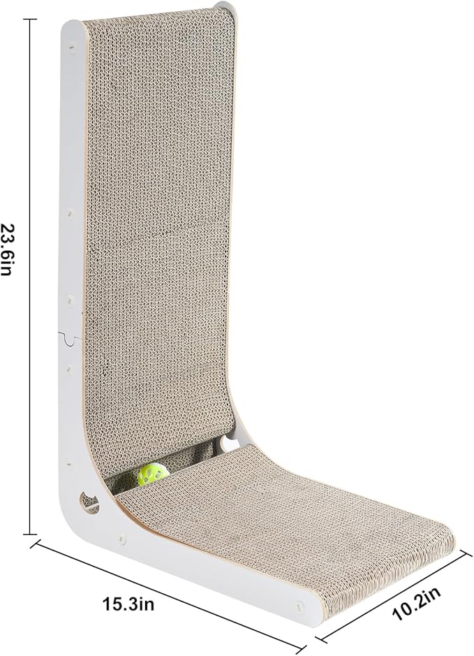 Cat Scratcher Cat Claw Board L-Shaped Vertical Simple and Durable Cat Claw Board Not Easy to Drop Scraps Belt Bell Ball Cat Scratching Board(White)
