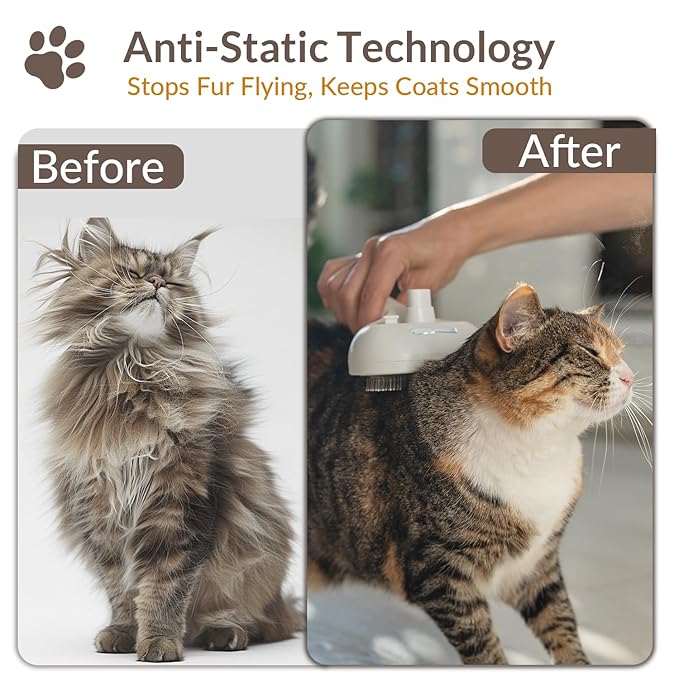 Pet Steam Brush for Dog & Cat, Water Brush for Long & Short Haired Pets with Mist Spray, Deshedding Tool, Pet Hair, Tangle-Free Grooming Brushs for Long/Short Haired Pets