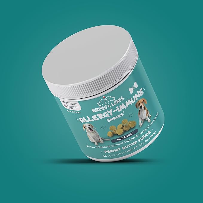 Dog Allergy Relief Chews - Antihistamine & Immune Support Bites with Probiotic, Salmon Oil, Colostrum, Omega 3 - Supplement for Anti Itch, Seasonal Allergies, Coat Health & Shedding Control (90 Ct)