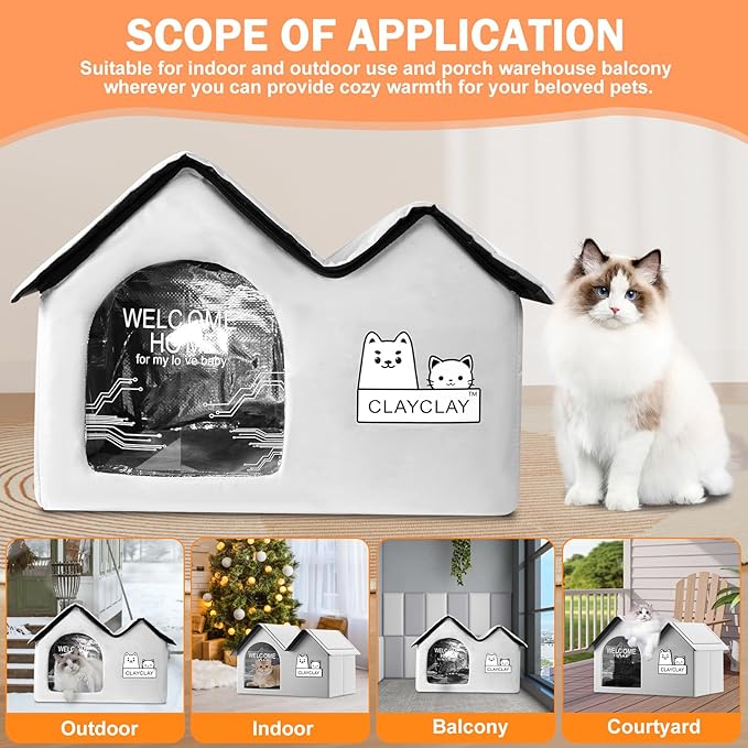 Heated Cat House for Outside Pets in Winter,Winter Shelter for Indoor Outdoor Ferals,Cats & Small Dogs with Heating Pad,Kitty Heated House with Waterproof Suitable for All Seasons(28"D x 17"W x 18"H)