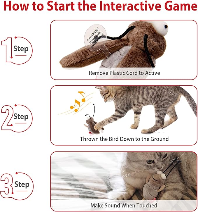 Gigwi Squeaky Cricket Cat Toy,Interactive Cat Toys Electronic Motion Activated Bug Sound,Automatic Cats Play Squeaky Toy for Indoor Fun