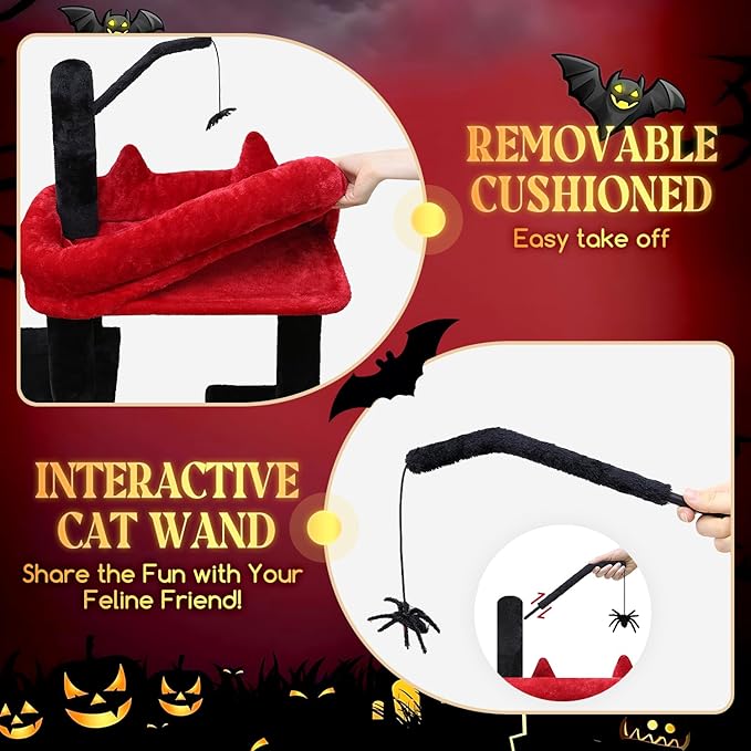 Globlazer Gothic Cat Tower for Indoor Adult Cats, 50-inch Heavy Duty Goth Cat Tree for Big Cats, Maine Coon Cat Tree with Extra-Large Padded Platform, 2 Large Condos, F50