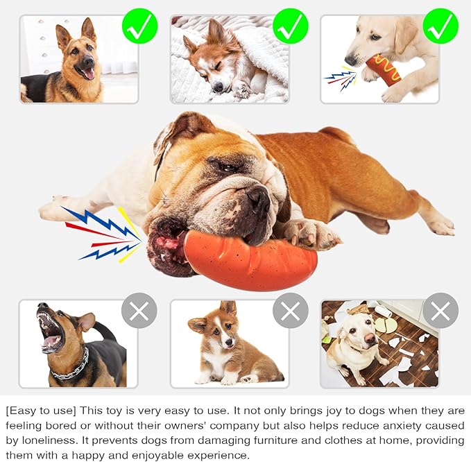 Dog Toys Chewers,Dog Chew Toy for Aggressive Chewers Sausages,Squeaky Dog Toy Interactive (Red Hotdog)