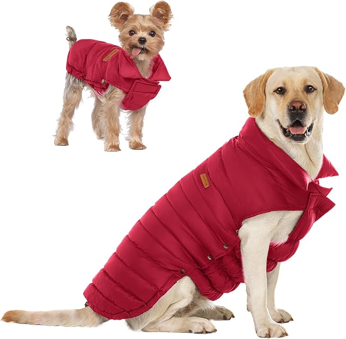 SPACE LION Puffer Jacket, Down Winter Coat, Waterproof, Windproof, Lightweight Jacket, Adjustable Fit for Medium Dogs(Red,L)