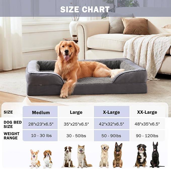 INVENHO Orthopedic Extra Large Dog Bed, XXL Waterproof Dog Sofa, Egg-Crate Foam Couch with Washable Removable Cover, Waterproof Lining and Nonskid Bottom