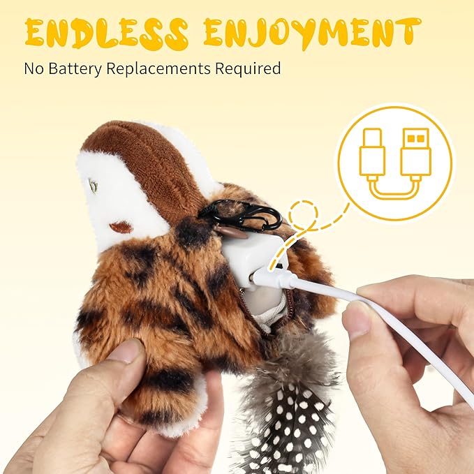 Cat Toys Flapping Bird, Lifelike Sparrow Chirp Tweet, Rechargeable Touch Activated Kitten Toy Interactive Exercise Toys for All Breeds Cat Kicker Catnip Toys, No Flying (Large 8.6 x 3.7)