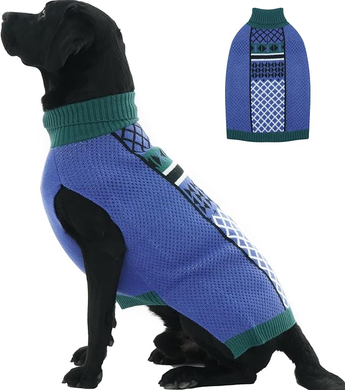 3XL Dog Sweater with Leash Hole, Turtleneck Warm Sweaters for Large Dogs Boy Girl, Easy to Put on Fall Winter Cold Weather Clothes, Thick Christmas Sweaters for Dogs Labrador, Green XXXL