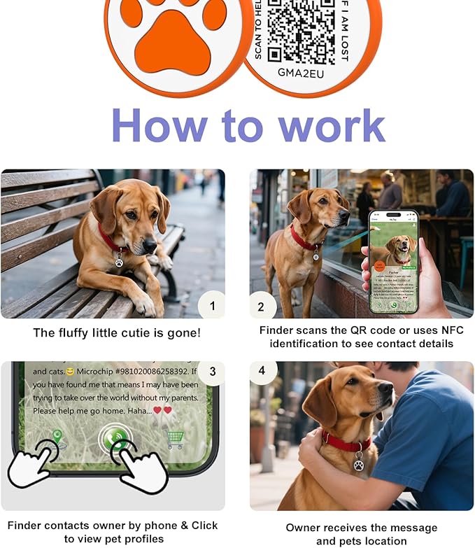 QR Code Cat Tag, Modifiable Pet Online Profile Display Page, Multiple Emergency Contact, Silicone, No Jinging, Collar Accessories, Personalized Cat Tag (Small Breeds - 1", Orange)