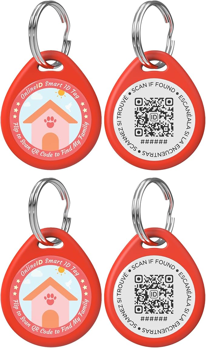 2 Pack Personalized Cat Tags,QR Code Pet ID Tags with Online Profile systerm,Editable Any Names and Phone numbles,2*Red,S
