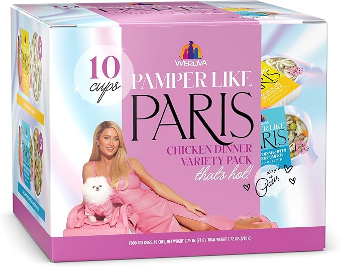 Pamper Like Paris Natural Wet Dog Food, Chicken Recipes Cooked in Broth Variety Pack (2.75oz Cup, Pack of 10)