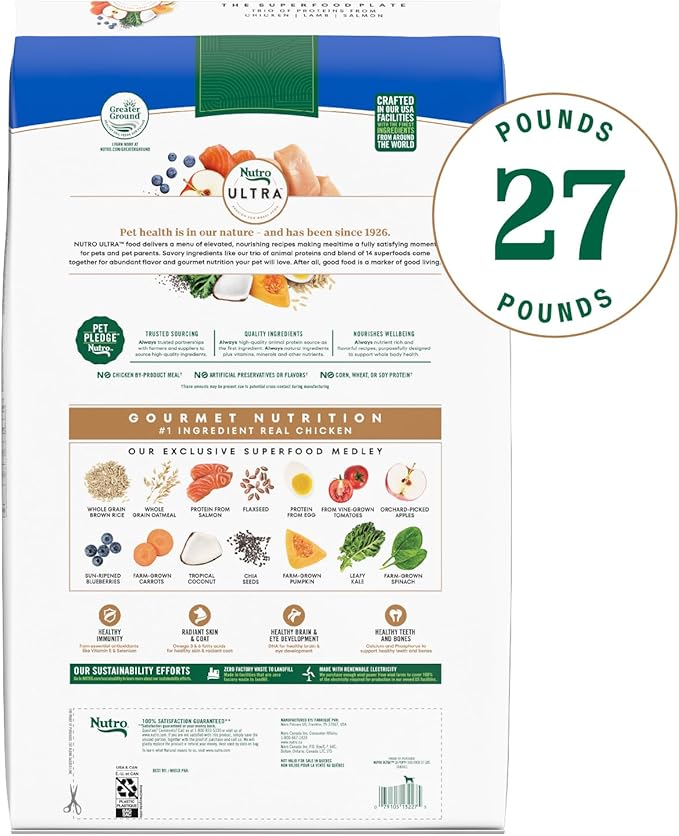 Nutro Ultra Large Breed Puppy Dry Dog Food, Chicken, Lamb and Salmon Protein Trio, 27 lb Bag